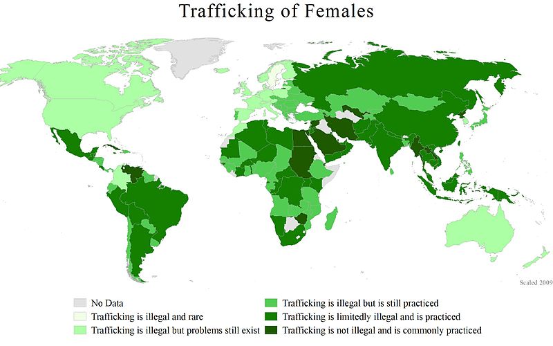 human trafficking of females map
